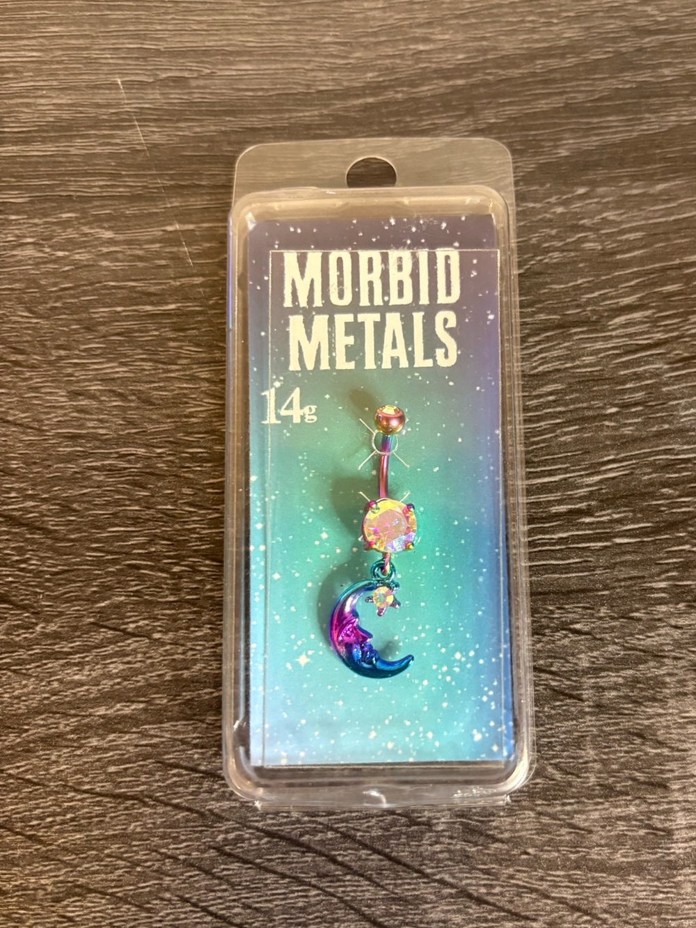 Morbid Metals 14g Rainbow/Moon Dangle Belly Button Ring